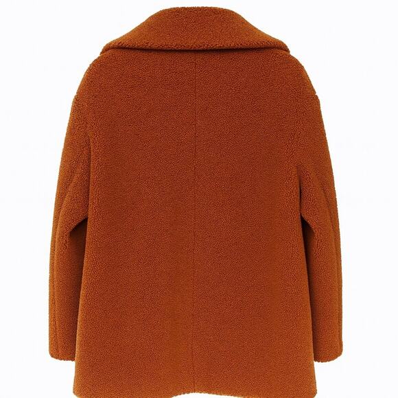 French Connection Camel Teddy Coat | Faux Shearling Double-Breasted Jacket - Picture 2 of 7